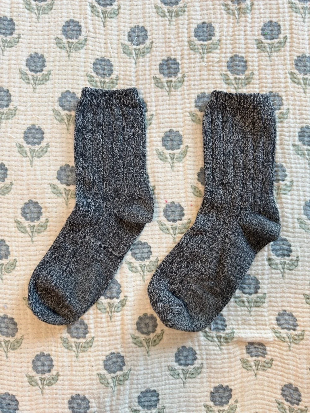 Dark Gray Crew Socks with Textured Knit Finish